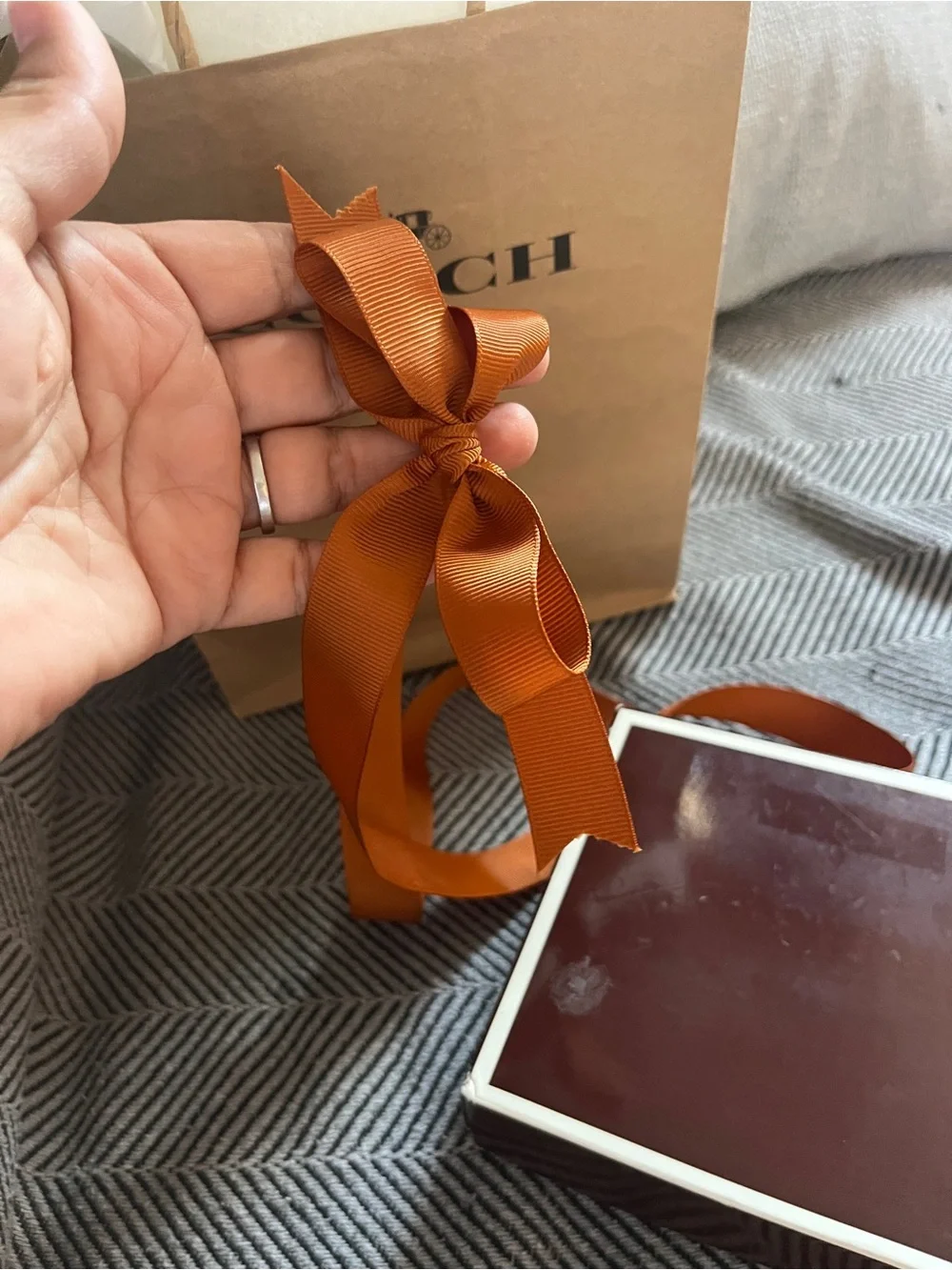 COACH Brown Gift Box, Bag & Orange Ribbon
